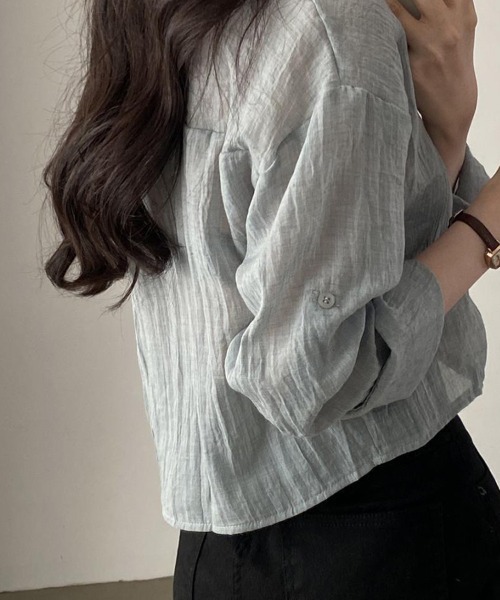 mielu(ミエル)の「クロップドシアー長袖シャツ(シャツ/ブラウス・レディース・ブルー/グレー/ホワイト・LARGE/MEDIUM)」の9枚目の写真