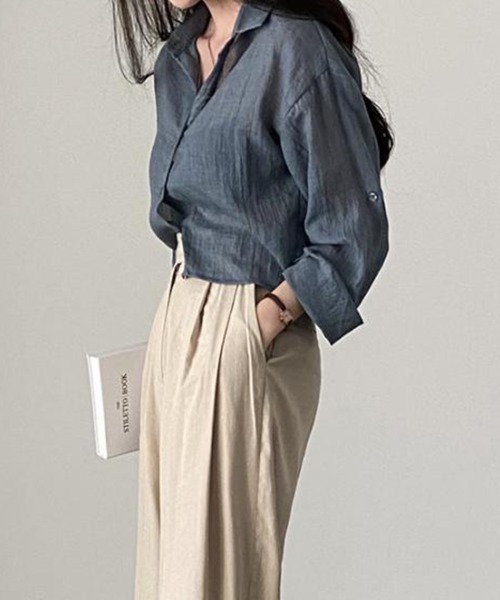 mielu(ミエル)の「クロップドシアー長袖シャツ(シャツ/ブラウス・レディース・ブルー/グレー/ホワイト・LARGE/MEDIUM)」の10枚目の写真