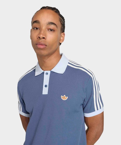 adidas（アディダス）の「ワッフル ニット ポロシャツ / アディダスオリジナルス adidas Originals（ポロシャツ・メンズ・ブルー・XX-LARGE/LARGE/MEDIUM/SMALL/X-LARGE/X-SMALL/3XL）」の3枚目の写真