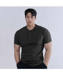 コットンスパン切り替えヘンリーネックマッスルフィットTシャツ(2カラー)