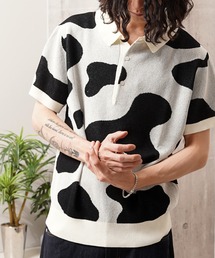ジャガード ホルスタイン柄 ニットPOLO / Jacquard Holstein-Print Knit Polo Shirt