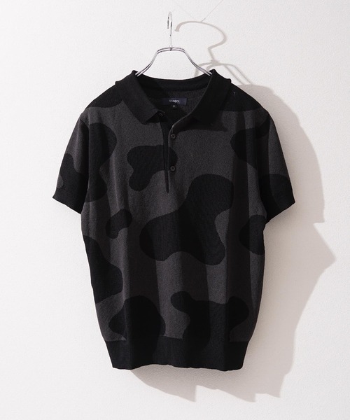1111clothing(ワンフォークロージング)の「ジャガード ホルスタイン柄 ニットPOLO / Jacquard Holstein-Print Knit Polo Shirt(ポロシャツ・メンズ・オフホワイト/チャコールグレー/ネイビー・M/L)」の13枚目の写真