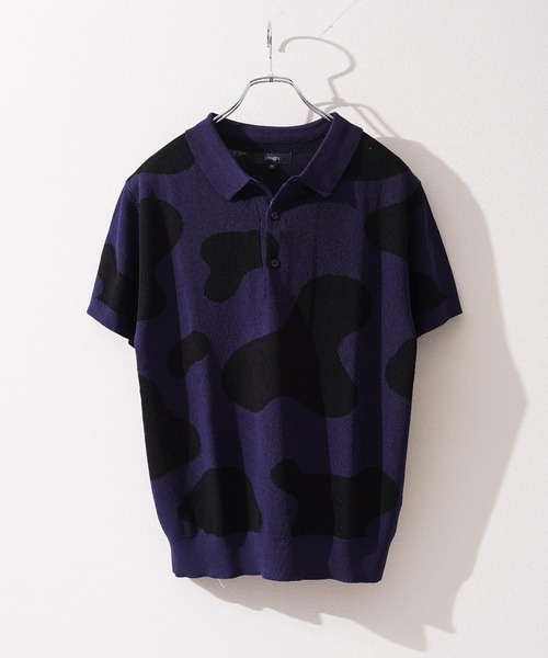 1111clothing(ワンフォークロージング)の「ジャガード ホルスタイン柄 ニットPOLO / Jacquard Holstein-Print Knit Polo Shirt(ポロシャツ・メンズ・オフホワイト/チャコールグレー/ネイビー・M/L)」の20枚目の写真