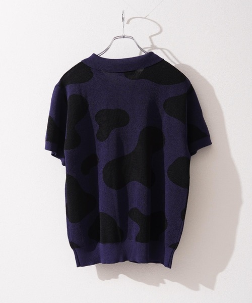 1111clothing(ワンフォークロージング)の「ジャガード ホルスタイン柄 ニットPOLO / Jacquard Holstein-Print Knit Polo Shirt(ポロシャツ・メンズ・オフホワイト/チャコールグレー/ネイビー・M/L)」の21枚目の写真