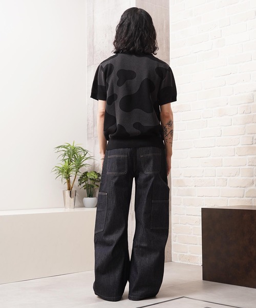 1111clothing(ワンフォークロージング)の「ジャガード ホルスタイン柄 ニットPOLO / Jacquard Holstein-Print Knit Polo Shirt(ポロシャツ・メンズ・オフホワイト/チャコールグレー/ネイビー・M/L)」の19枚目の写真