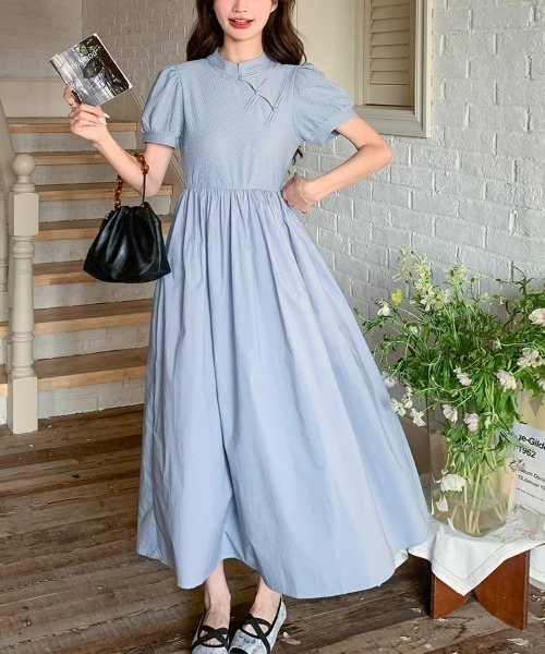 CHUL(チュル)の「ギャザーフレアロングワンピース(ワンピース・レディース・ブルー/ブラック・X-LARGE/LARGE/MEDIUM/SMALL)」の2枚目の写真
