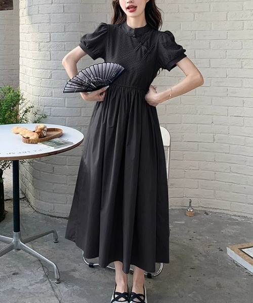 CHUL(チュル)の「ギャザーフレアロングワンピース(ワンピース・レディース・ブルー/ブラック・X-LARGE/LARGE/MEDIUM/SMALL)」の1枚目の写真