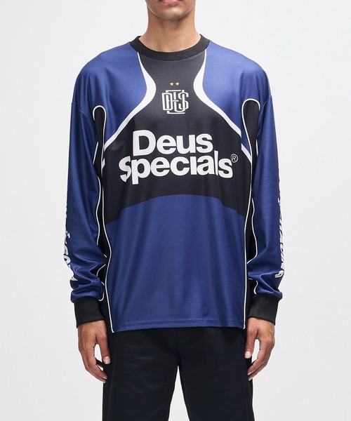 DEUS EX MACHINA(デウスエクスマキナ)の「SPECTACLE MOTO JERSEY(Tシャツ/カットソー・メンズ・イエロー/ロイヤルブルー・M/L)」の2枚目の写真