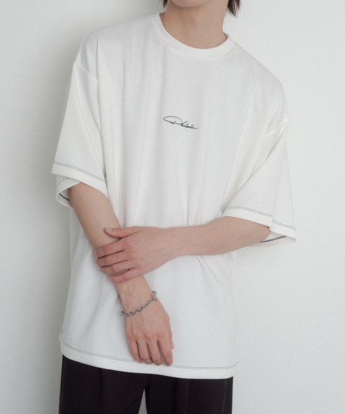 BROWNY(ブラウニー)の「BROWNY/【26年春夏新作】カラーステッチワンポイントT(Tシャツ/カットソー・メンズ・ブラック/サックスブルー/ホワイト・MEDIUM/LARGE)」の2枚目の写真