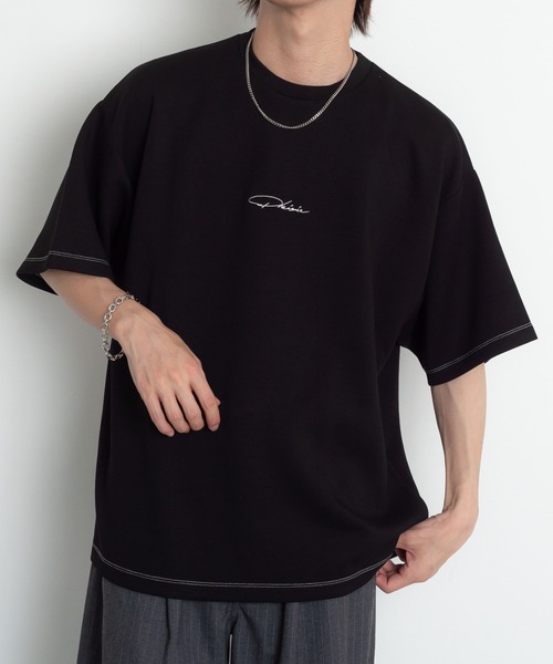 BROWNY(ブラウニー)の「BROWNY/【26年春夏新作】カラーステッチワンポイントT(Tシャツ/カットソー・メンズ・ブラック/サックスブルー/ホワイト・MEDIUM/LARGE)」の1枚目の写真