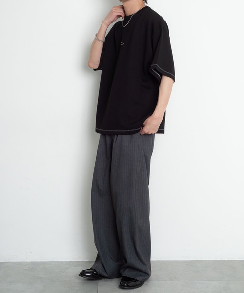 BROWNY(ブラウニー)の「BROWNY/【26年春夏新作】カラーステッチワンポイントT(Tシャツ/カットソー・メンズ・ブラック/サックスブルー/ホワイト・MEDIUM/LARGE)」の7枚目の写真