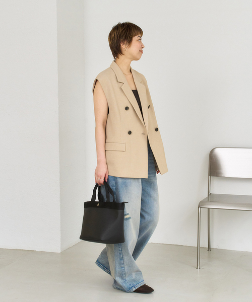 cache cache(カシュ カシュ)の「cachecache /カシュカシュ シュリンクフナガタ2WAYトート(トートバッグ・レディース・ベージュ/ブラック・FREE)」の4枚目の写真