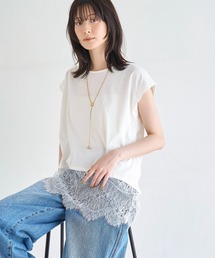 【汗染み防止加工】裾レースTシャツ