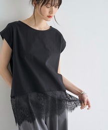 【汗染み防止加工】裾レースTシャツ