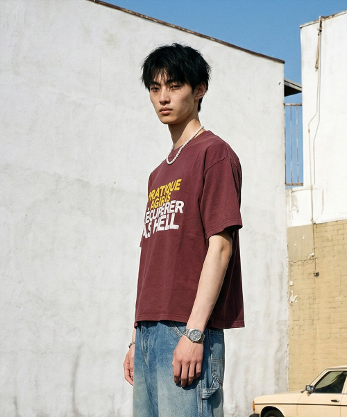 LENGAGEMENT(ランガージュマン)の「Hell-Raising Salt Wash Crop Short Sleeve T-Shirt (Red)(Tシャツ/カットソー・レディース・レッド・1/2)」の4枚目の写真