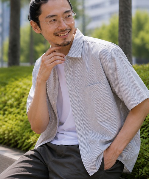 ZIP FIVE(ジップファイブ)の「無地&ストライプ オックスフォード 半袖シャツ(シャツ/ブラウス・メンズ・ブルー系/ブルー/ホワイト/グレー系・LARGE/X-LARGE/MEDIUM)」の2枚目の写真