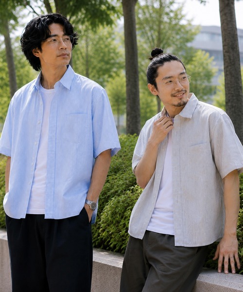 ZIP FIVE(ジップファイブ)の「無地&ストライプ オックスフォード 半袖シャツ(シャツ/ブラウス・メンズ・ブルー系/ブルー/ホワイト/グレー系・LARGE/X-LARGE/MEDIUM)」の9枚目の写真
