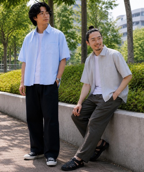 ZIP FIVE(ジップファイブ)の「無地&ストライプ オックスフォード 半袖シャツ(シャツ/ブラウス・メンズ・ブルー系/ブルー/ホワイト/グレー系・LARGE/X-LARGE/MEDIUM)」の5枚目の写真