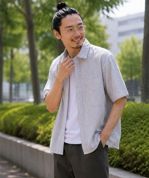ZIP FIVE(ジップファイブ)の「無地&ストライプ オックスフォード 半袖シャツ(シャツ/ブラウス・メンズ・ブルー系/ブルー/ホワイト/グレー系・LARGE/X-LARGE/MEDIUM)」の10枚目の写真