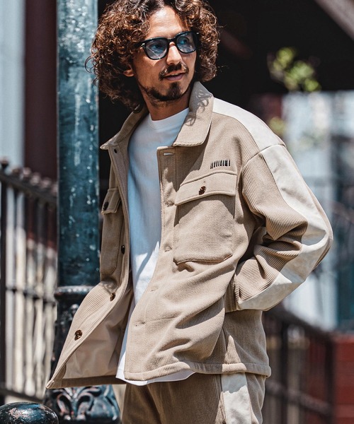 felkod(フィルコッド)の「mj11646- Synthetic Leather×Fleece-Back Corduroy CPO Jacket コーデュロイCPOジャケット(F26A130)(その他アウター・メンズ・グレイッシュベージュ/ブラック・S/M/L)」の1枚目の写真