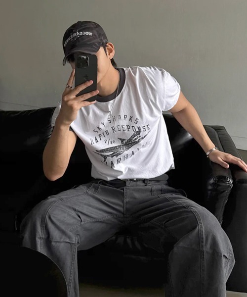NOWLE（ノウル）の「【NOWLE】ヴィンテージライク グラフィック リンガーTシャツ / オールドスクール アメカジ 半袖 T（Tシャツ/カットソー・メンズ・ネイビー/ホワイト・MEDIUM/SMALL/X-LARGE/LARGE）」の16枚目の写真