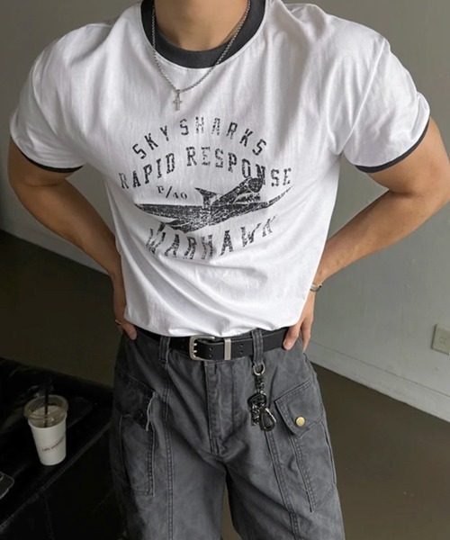 NOWLE（ノウル）の「【NOWLE】ヴィンテージライク グラフィック リンガーTシャツ / オールドスクール アメカジ 半袖 T（Tシャツ/カットソー・メンズ・ネイビー/ホワイト・MEDIUM/SMALL/X-LARGE/LARGE）」の17枚目の写真
