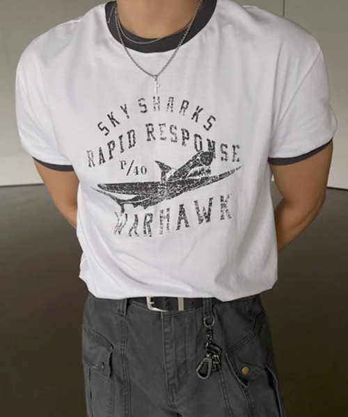 NOWLE（ノウル）の「【NOWLE】ヴィンテージライク グラフィック リンガーTシャツ / オールドスクール アメカジ 半袖 T（Tシャツ/カットソー・メンズ・ネイビー/ホワイト・MEDIUM/SMALL/X-LARGE/LARGE）」の18枚目の写真
