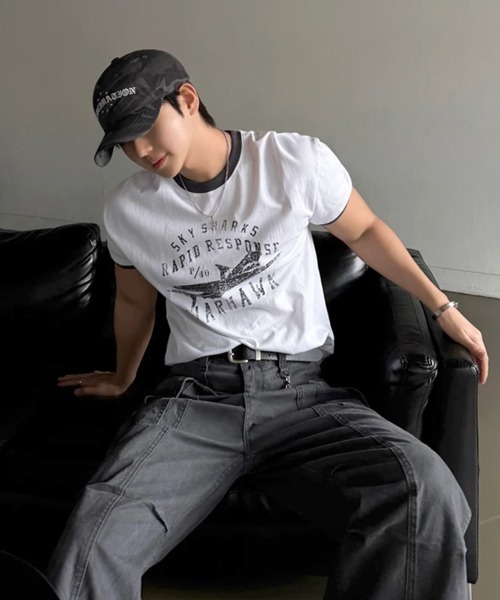 NOWLE（ノウル）の「【NOWLE】ヴィンテージライク グラフィック リンガーTシャツ / オールドスクール アメカジ 半袖 T（Tシャツ/カットソー・メンズ・ネイビー/ホワイト・MEDIUM/SMALL/X-LARGE/LARGE）」の9枚目の写真