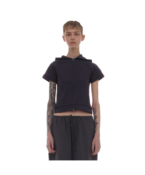 PARTIMENTO WOMEN（パルティメントウィメン）の「PWC ショートスリーブフードパーカー ジップアップ_9カラー（Tシャツ/カットソー・レディース・ホワイト/グレー/オリーブ/カーキ/ワインレッド/ブラック/ブルー系その他/チャコール/ネイビー・SMALL/MEDIUM/LARGE）」の7枚目の写真