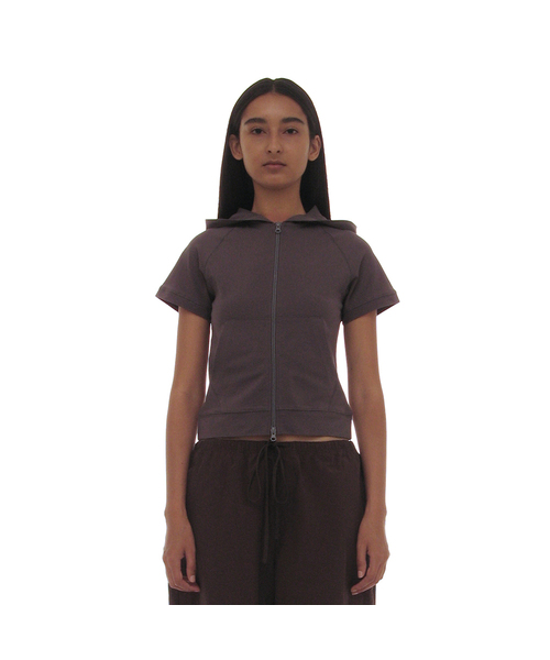 PARTIMENTO WOMEN（パルティメントウィメン）の「PWC ショートスリーブフードパーカー ジップアップ_9カラー（Tシャツ/カットソー・レディース・ホワイト/グレー/オリーブ/カーキ/ワインレッド/ブラック/ブルー系その他/チャコール/ネイビー・SMALL/MEDIUM/LARGE）」の4枚目の写真