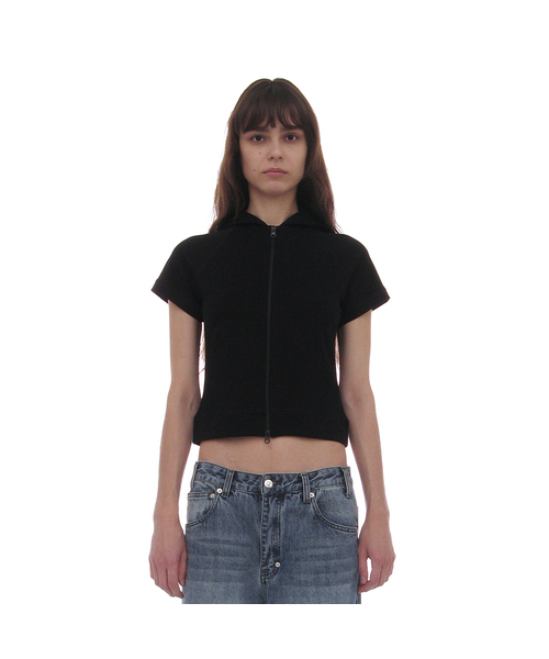 PARTIMENTO WOMEN（パルティメントウィメン）の「PWC ショートスリーブフードパーカー ジップアップ_9カラー（Tシャツ/カットソー・レディース・ホワイト/グレー/オリーブ/カーキ/ワインレッド/ブラック/ブルー系その他/チャコール/ネイビー・SMALL/MEDIUM/LARGE）」の2枚目の写真