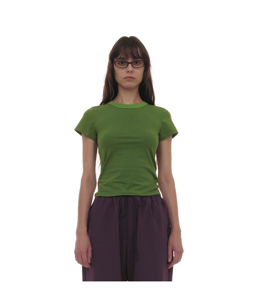 PARTIMENTO WOMEN(パルティメントウィメン)の「PWC ストライプ90sベイビーTシャツ_9カラー(Tシャツ/カットソー・レディース・アイボリー/ライトブルー/カーキ/オリーブ/チャコール/バーガンディー/ブラウン/グレー/ブラック・SMALL/MEDIUM/LARGE)」の6枚目の写真