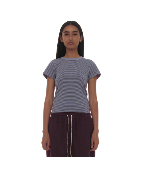 PARTIMENTO WOMEN(パルティメントウィメン)の「PWC ストライプ90sベイビーTシャツ_9カラー(Tシャツ/カットソー・レディース・アイボリー/ライトブルー/カーキ/オリーブ/チャコール/バーガンディー/ブラウン/グレー/ブラック・SMALL/MEDIUM/LARGE)」の8枚目の写真