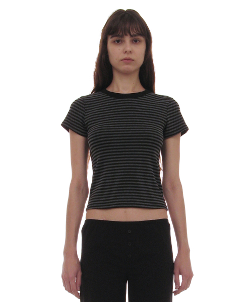 PARTIMENTO WOMEN(パルティメントウィメン)の「PWC ストライプ90sベイビーTシャツ_9カラー(Tシャツ/カットソー・レディース・アイボリー/ライトブルー/カーキ/オリーブ/チャコール/バーガンディー/ブラウン/グレー/ブラック・SMALL/MEDIUM/LARGE)」の12枚目の写真