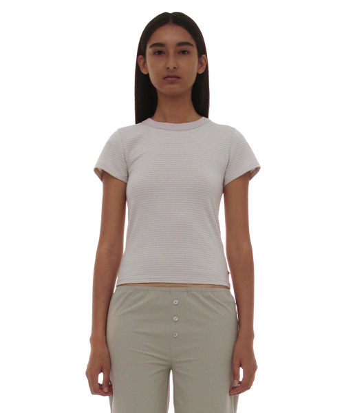 PARTIMENTO WOMEN(パルティメントウィメン)の「PWC ストライプ90sベイビーTシャツ_9カラー(Tシャツ/カットソー・レディース・アイボリー/ライトブルー/カーキ/オリーブ/チャコール/バーガンディー/ブラウン/グレー/ブラック・SMALL/MEDIUM/LARGE)」の14枚目の写真