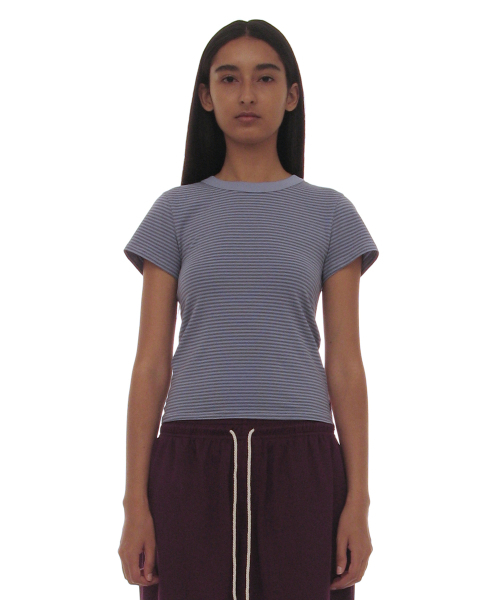 PARTIMENTO WOMEN(パルティメントウィメン)の「PWC ストライプ90sベイビーTシャツ_9カラー(Tシャツ/カットソー・レディース・アイボリー/ライトブルー/カーキ/オリーブ/チャコール/バーガンディー/ブラウン/グレー/ブラック・SMALL/MEDIUM/LARGE)」の18枚目の写真