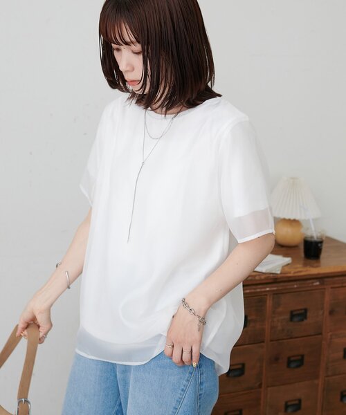 DISCOAT（ディスコート）の「【WEB限定】シアーレイヤードTシャツ（Tシャツ/カットソー・レディース・サックスブルー/オフホワイト・MEDIUM）」の5枚目の写真