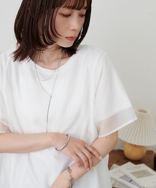 DISCOAT（ディスコート）の「【WEB限定】シアーレイヤードTシャツ（Tシャツ/カットソー・レディース・サックスブルー/オフホワイト・MEDIUM）」の7枚目の写真