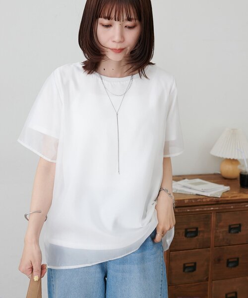 DISCOAT（ディスコート）の「【WEB限定】シアーレイヤードTシャツ（Tシャツ/カットソー・レディース・サックスブルー/オフホワイト・MEDIUM）」の8枚目の写真