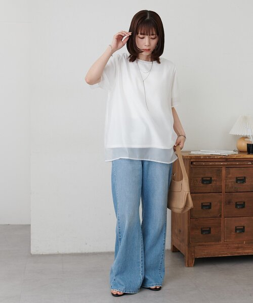 DISCOAT（ディスコート）の「【WEB限定】シアーレイヤードTシャツ（Tシャツ/カットソー・レディース・サックスブルー/オフホワイト・MEDIUM）」の11枚目の写真