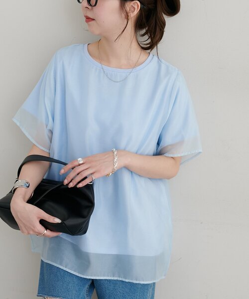 DISCOAT（ディスコート）の「【WEB限定】シアーレイヤードTシャツ（Tシャツ/カットソー・レディース・サックスブルー/オフホワイト・MEDIUM）」の13枚目の写真
