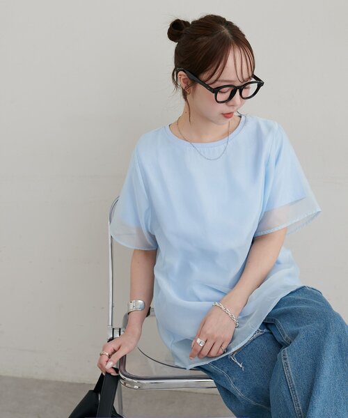 DISCOAT（ディスコート）の「【WEB限定】シアーレイヤードTシャツ（Tシャツ/カットソー・レディース・サックスブルー/オフホワイト・MEDIUM）」の14枚目の写真