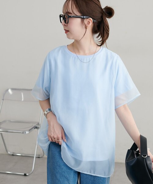 DISCOAT（ディスコート）の「【WEB限定】シアーレイヤードTシャツ（Tシャツ/カットソー・レディース・サックスブルー/オフホワイト・MEDIUM）」の15枚目の写真