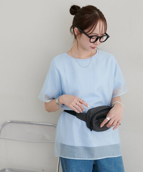 DISCOAT（ディスコート）の「【WEB限定】シアーレイヤードTシャツ（Tシャツ/カットソー・レディース・サックスブルー/オフホワイト・MEDIUM）」の21枚目の写真