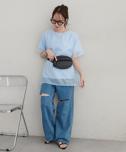 DISCOAT（ディスコート）の「【WEB限定】シアーレイヤードTシャツ（Tシャツ/カットソー・レディース・サックスブルー/オフホワイト・MEDIUM）」の22枚目の写真
