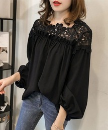 スカート レース 花柄 シャツ ブラウス スカート」に該当するブラック