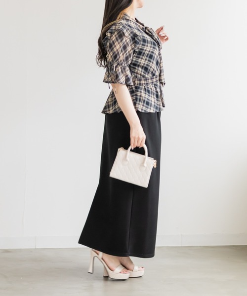 CLETTE(クレット)の「チェック柄リボンボウタイペプラムブラウス(シャツ/ブラウス・レディース・ネイビー/ブラック・LL/4L/3L)」の10枚目の写真