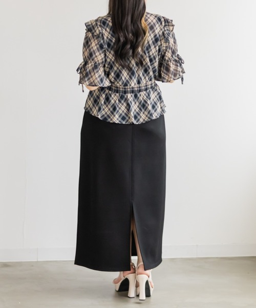CLETTE(クレット)の「チェック柄リボンボウタイペプラムブラウス(シャツ/ブラウス・レディース・ネイビー/ブラック・LL/4L/3L)」の11枚目の写真