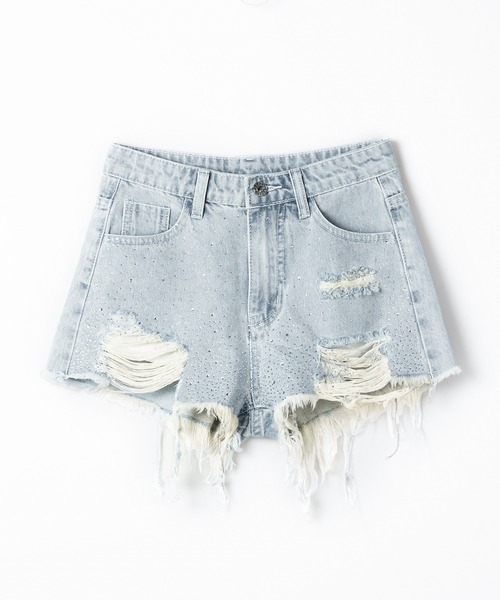 me+em select（ミームセレクト）の「【 ２color ／ ３size 】ラインストーンクラッシュダメージデニムショートパンツ／Rhinestone crash damage denim short pants（デニムパンツ・レディース・ブラック/ブルー・LARGE/MEDIUM/SMALL）」の19枚目の写真