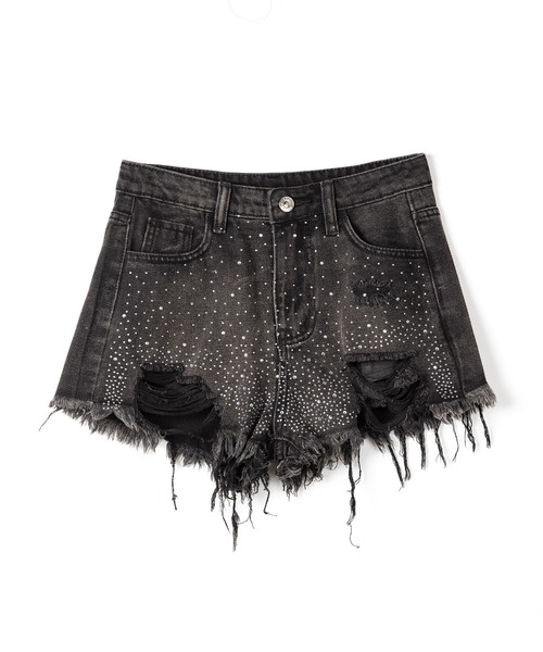 me+em select（ミームセレクト）の「【 ２color ／ ３size 】ラインストーンクラッシュダメージデニムショートパンツ／Rhinestone crash damage denim short pants（デニムパンツ・レディース・ブラック/ブルー・LARGE/MEDIUM/SMALL）」の20枚目の写真